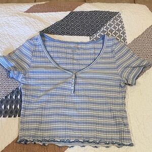 American Eagle Outfitters Blue and White Striped Crop Top